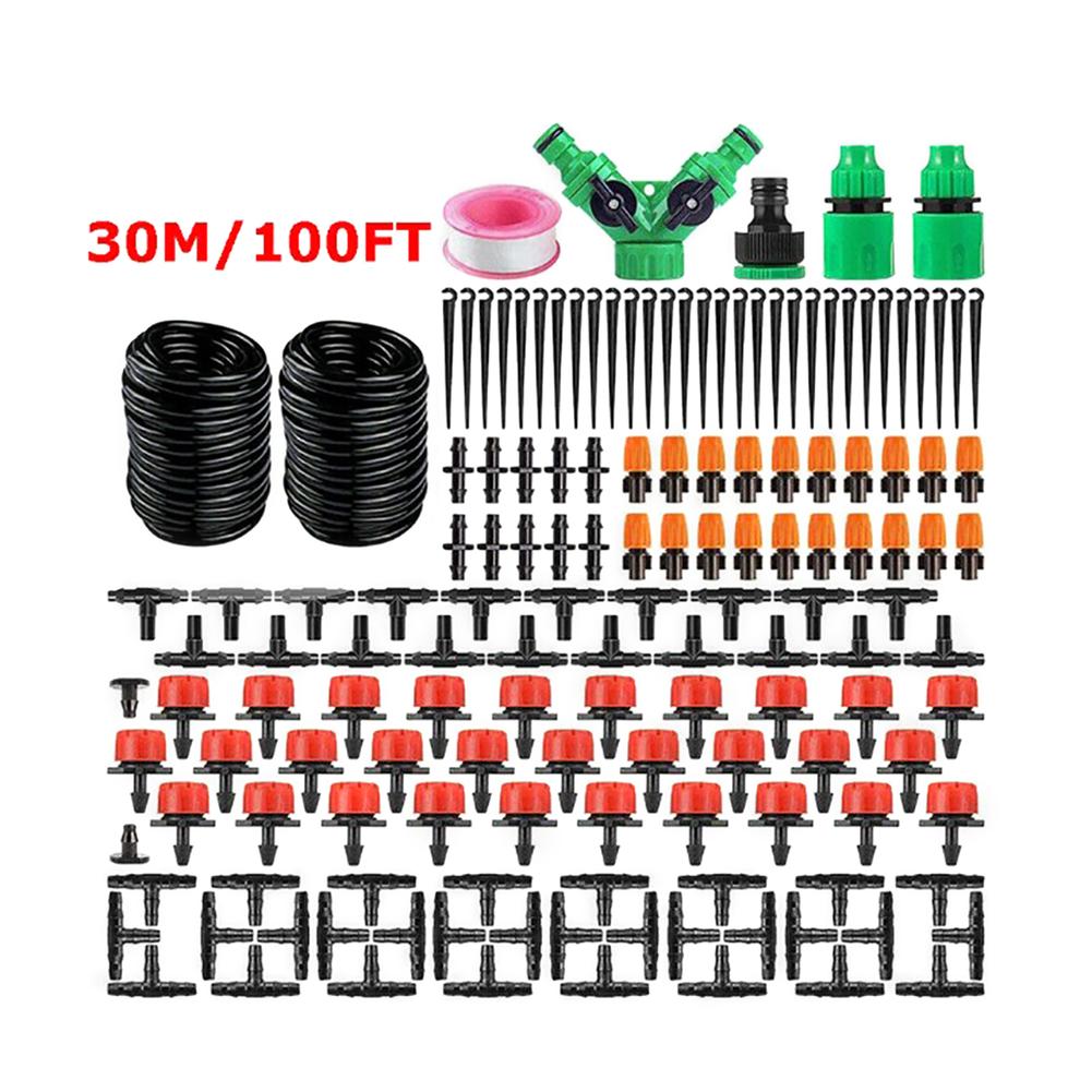 100 Fuß 30 m automatisches Tropfbewässerungssystem-Set, Wasserspar-Timer, Mikro-Sprinkler, Gartenbewässerung für Rasen, Innenhöfe, Gärten