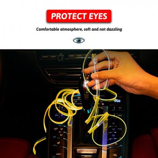 2M Auto Car LED Strip Light Interior Decor Atmosphere Wire Strip Lamp 12V Yellow