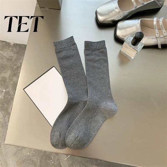 College Style Crew Socks Women Socks, Ribbed Knit for Autumn Winter, Minimalist Solid Non Slip Fitness Color Soft Breathable Stretchy Casual