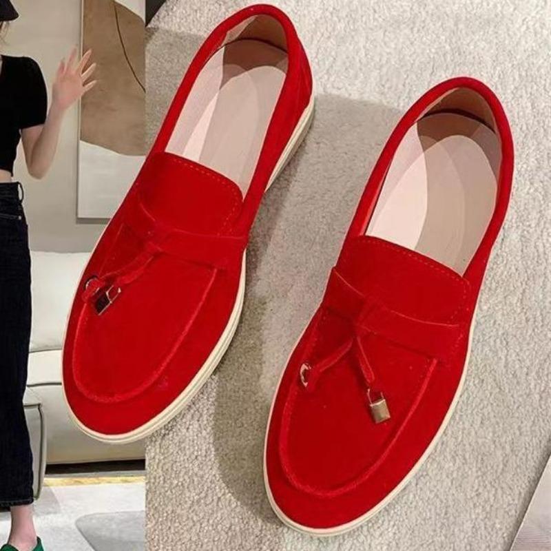 

Fashion Women Flats 2025 New Trend Spring Autumn Platform Suede Loafers Casual Ladies Walking Non Slip Chaussure Femme Scarpe Da Donna 35 красный