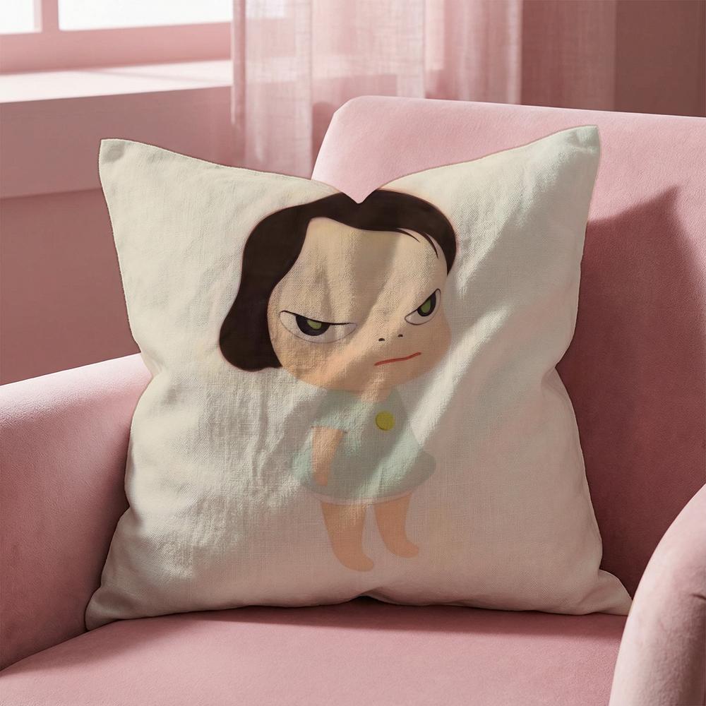 Y-Yoshitomo Nara D-Doll Cushion Cover Multi-Scene Pillow Cover for Home & Car - Reversible, Soft & Durable for Daily Use