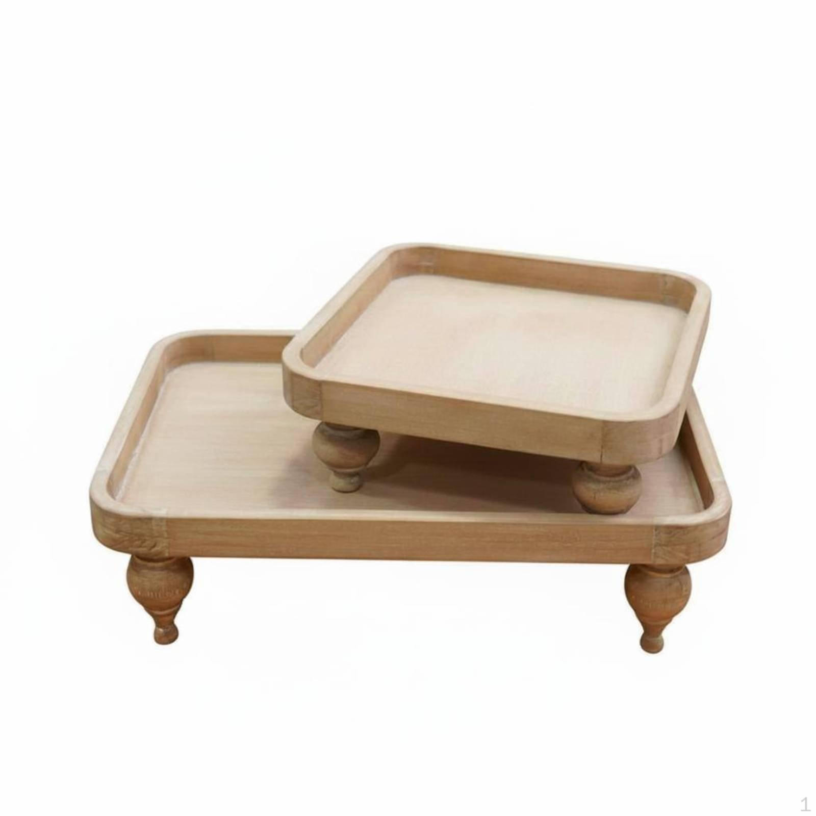 Wooden Pedestal Tray French Footed Serving Platter Wood Farmhouse Decorative for Living Room,
