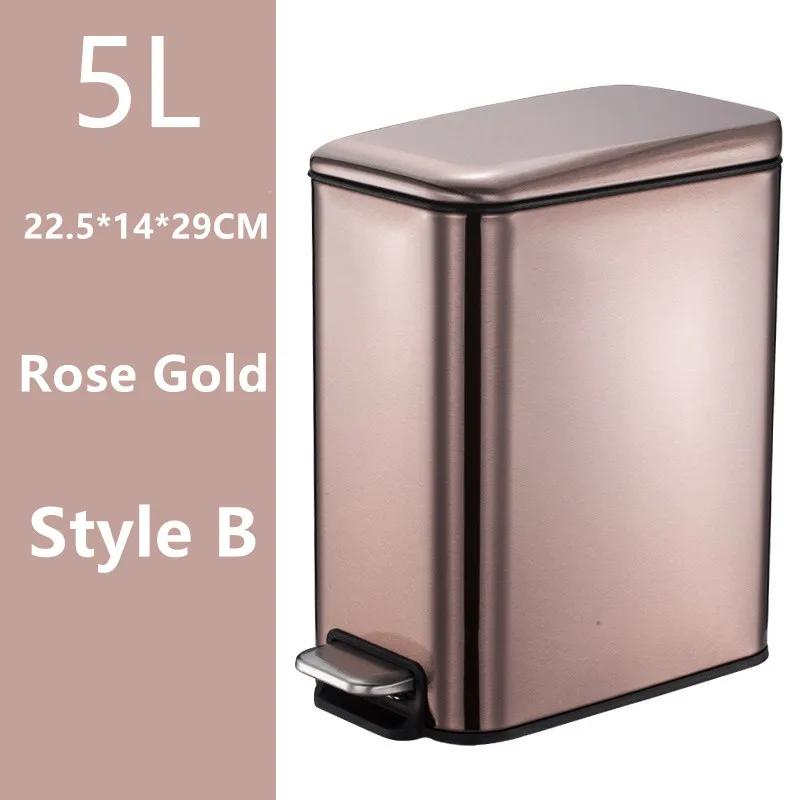 New 5L Stainless Steel Step Trash Can with Silent Gentle Lid for Kitchen Home Office Foot Pedal Trash Can Automatic Dustbin