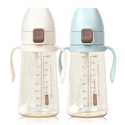 Mother K Basic PPSU One Touch Weight Straw Cup 300ml X 2 Types Set, 1 Set, Cream, Blue