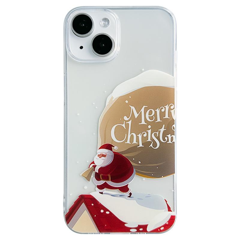 "Apple Christmas Phone Case: Transparent Cartoon Designs for 13 Pro, 14 Pro Max, 15 Pro Max, and 16 Pro"