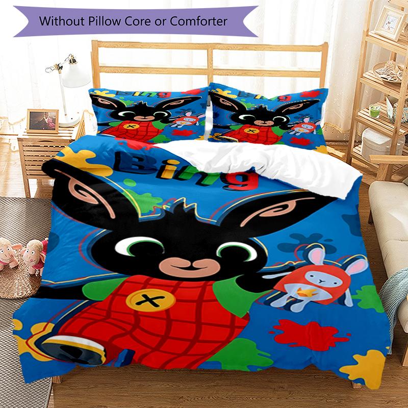 3pcs Bing Bunny2 Design Cover Set - HD Printed Bedding with 1 Cover and 2 Pillowcases - Perfect for Home and Dorm Decor