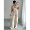 Spring Fashion Plus-Size Women's Two-Piece Set: Linen-Style Shirt & High-Waisted Loose Pants