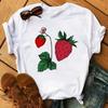 New Kawaii Fruits Strawberry Print Unisex Tshirt Tops Casual Female Shortsleeved Streetwear Black Round Neck Oversized Tshirts