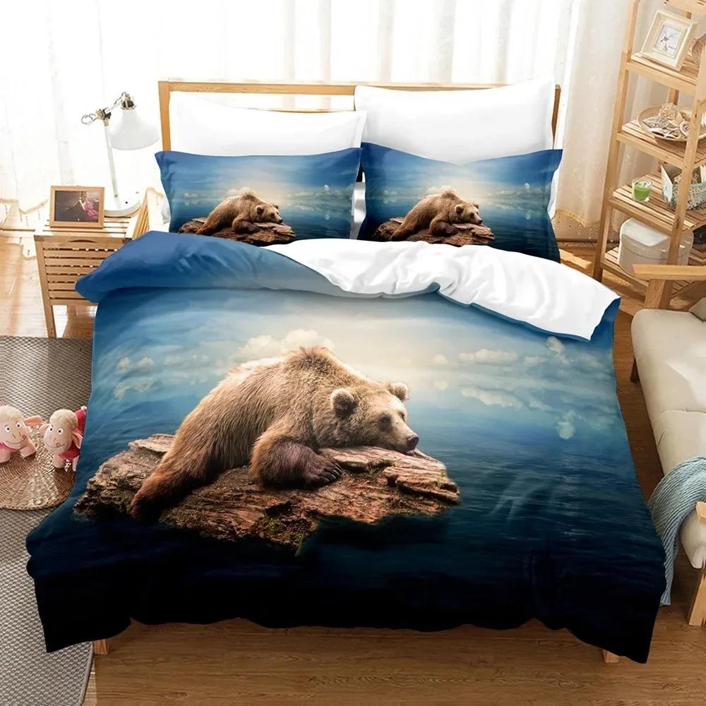 3D-gedrucktes Bettwäscheset mit niedlichem Bärenmotiv und Kissenbezug, Eisbären-Bettwäscheset, Bettbezug, Wildtier-Bettwäscheset, Queen-Size