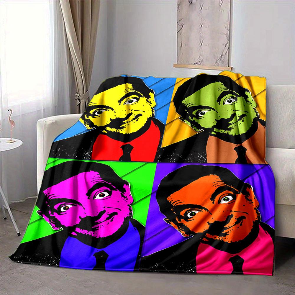 

1pc Mr. Bean Pop Art Flannel Throw Blanket HD Printed Lightweight Soft Warm All Season Blanket for Sofa, Bed, Travel, Camping Machine Washable 80x120cm