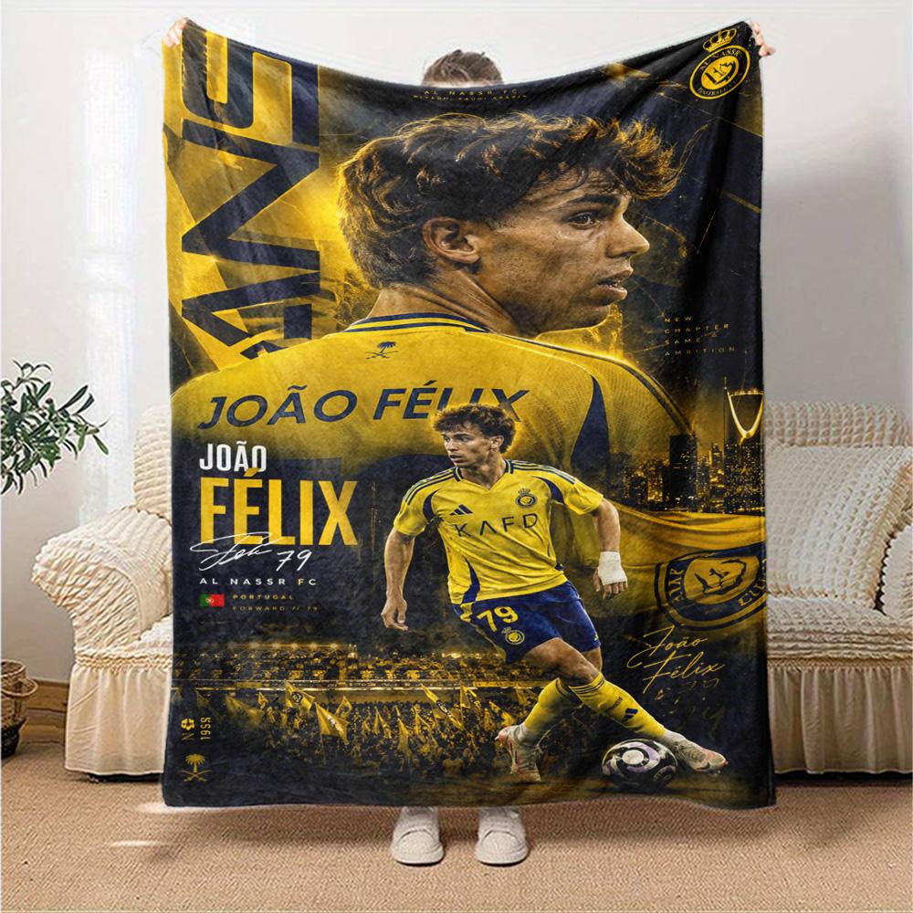 Joao Felix Al Nassr FC Football Player Print Flannel Blanket Soft Warm Throw Blanket for Sofa Bed Living Room