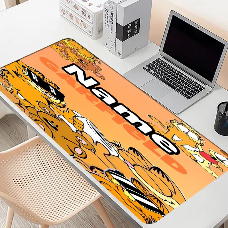 Custom Name Personalized Garfield Pattern Mousepad, Laptop PC Desk Mat, Decorative Desk Mat for Home Keyboard Pad Gift