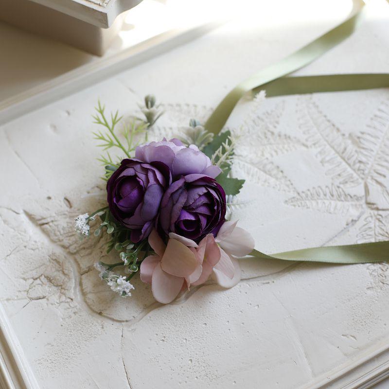 Mori-Style Korean Camellia Wedding Boutonniere & Bridesmaid Wrist Corsage Set