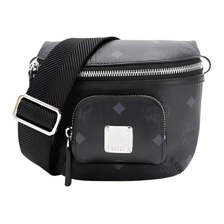 MCM Visetos Black Leather Belt Bag with Silver Hardware for Daily Travel Use Basic Set BagDust Bag 24840₽
