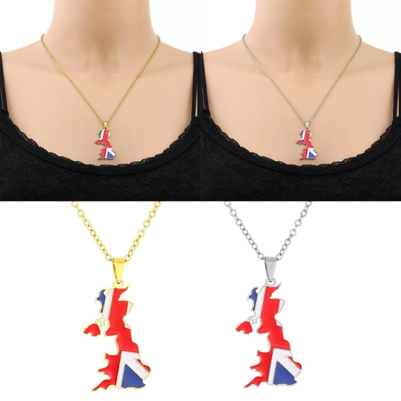 Vintage Map Pendant Necklace United Kingdom of Great Britain and Northern Ireland Country Outline Flag Charm Necklaces