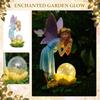 Solarbetriebene Feengartenstatue Harz Miniatur Landschaftsverzierung Dekorative Figur für Außenbereich mit LED-Licht für Hof Terrasse Rasen
