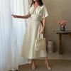 Cross-border European and American Temperament Elegant, French Waist V-neck Dress Women's Clothing  Spring and Summer  Independent Station