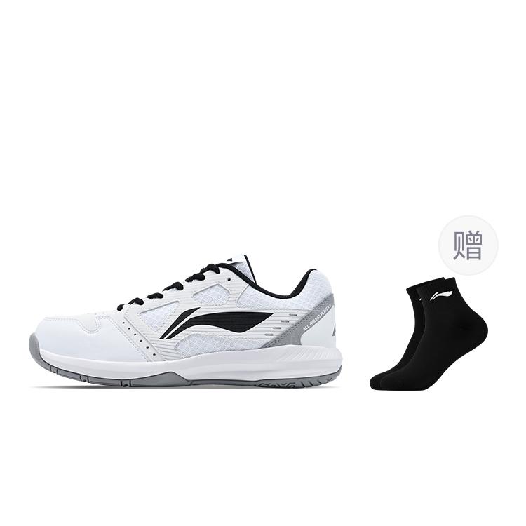 Li Ning Light Feather Slip Resistant Abrasion Resistant Low Top Badminton Shoes Unisex White Black AYTT035-4