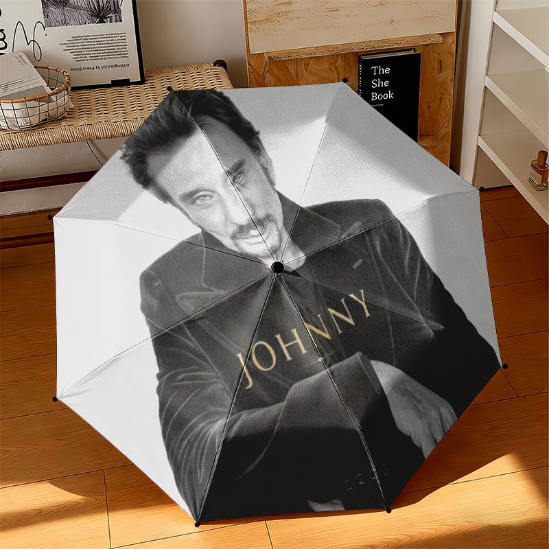1pc Johnny Hallyday Retro Poster Umbrella Portable Folding Umbrella Iron Frame Hole Bone Structure Outdoor Home Umbrella