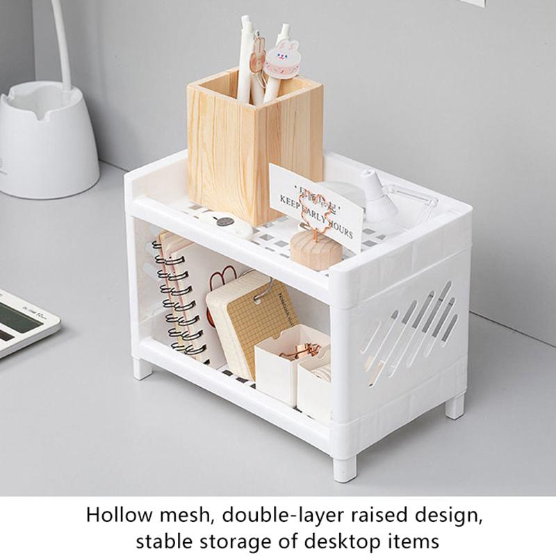 Minimalist Pp Desktop Double Layer Storage Rack Rectangular Organizing Student Desk Office Cosmetics Stationery Storage Shelf