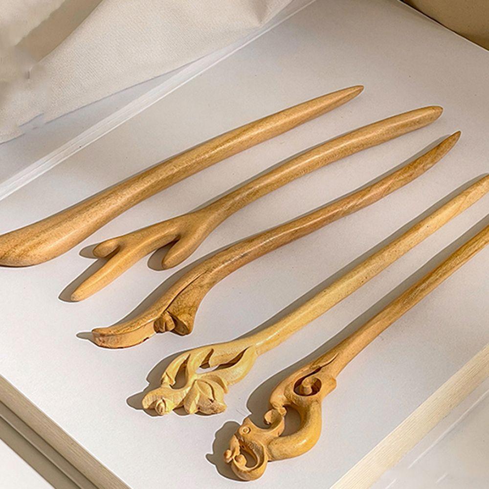 

Vintage Hanfu Elegant Wood Antique Hair Ornament Chinese Style Hairpin Women Hair Fork Hair Stick B