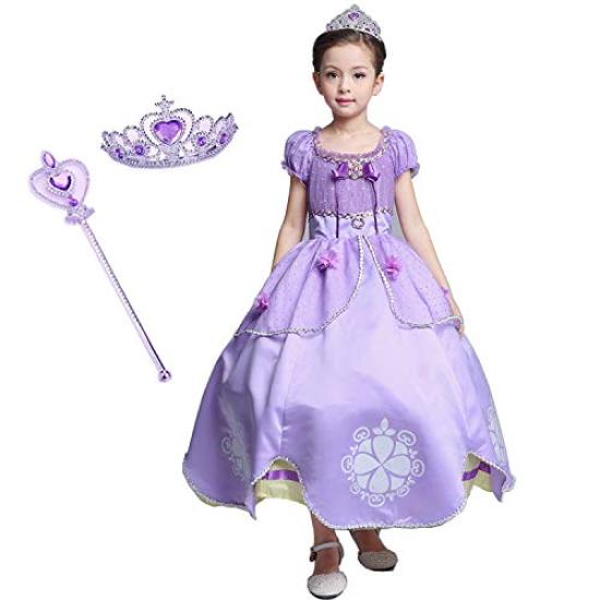 Sofia Princess Kids 120cm [MANAMANA] Children's Dress, Dress, Tiara, Stick, 3-Piece Costume, Purple, Girls, 120,
