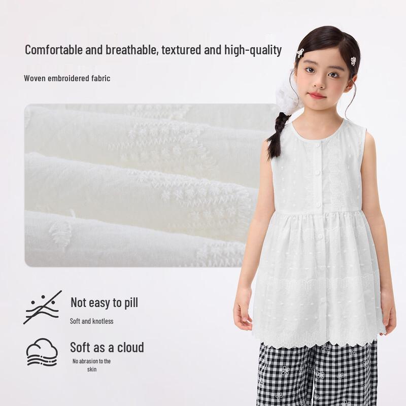 Girls' Embroidered Sleeveless Lace-Trim Top