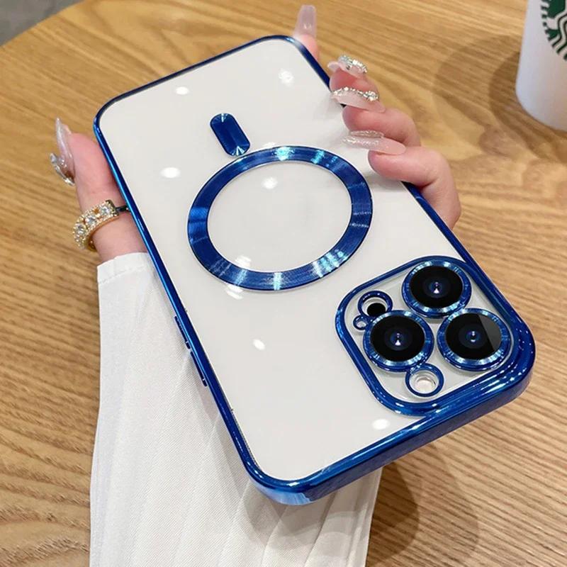 Clear Soft Silicone Protection Case For Magsafe For iPhone 16 15 14 Plus 13 12 11 Pro Max Plating Wireless Magnetic Charge Cover