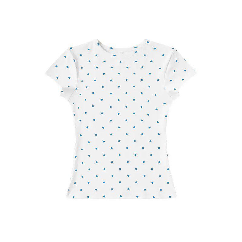 Women Polka Dot Short Sleeve T-Shirt 2026 Summer New Korean Style Crew Neck Slim Fitted Casual Short Top Tees