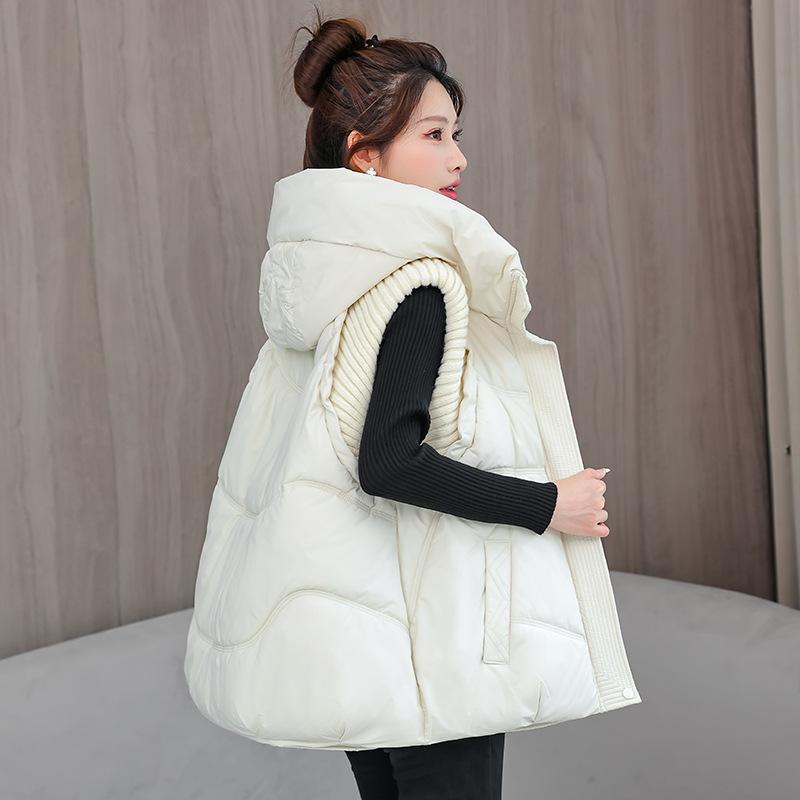 Autumn and Winter Down Cotton Jacket, Vest, Women's Hooded Vest, Camisole, Knitted Outerwear, Vest, Jacket