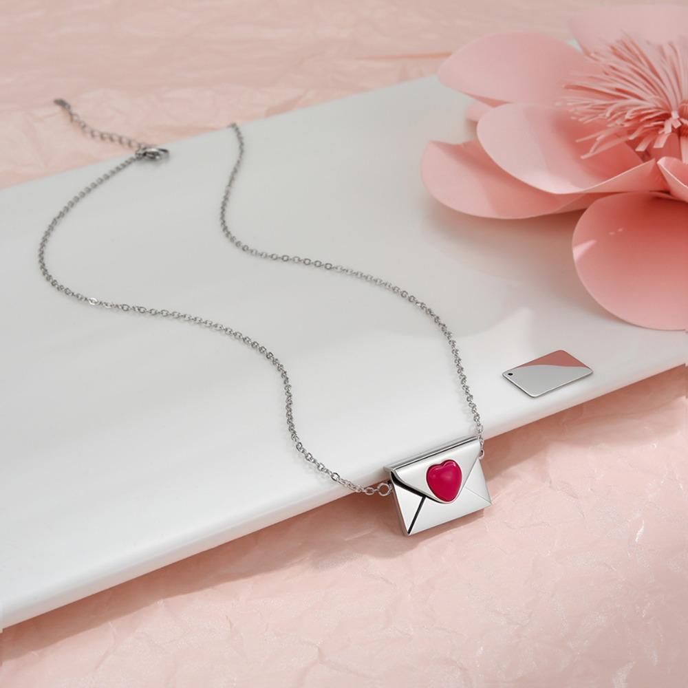 Openable Pendant Sweater Chain Rhinestone Lovers Choker Fashion Envelope Necklace  Gift