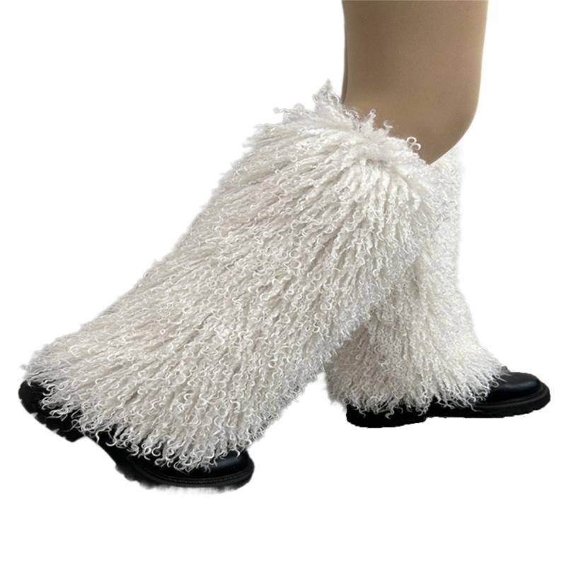 Harajuku Shoes Cuffs Leg Warmer Winter Warm Vintage Solid Color Fuzzy Plush Boots Cover Thick Calf Socks for Womens