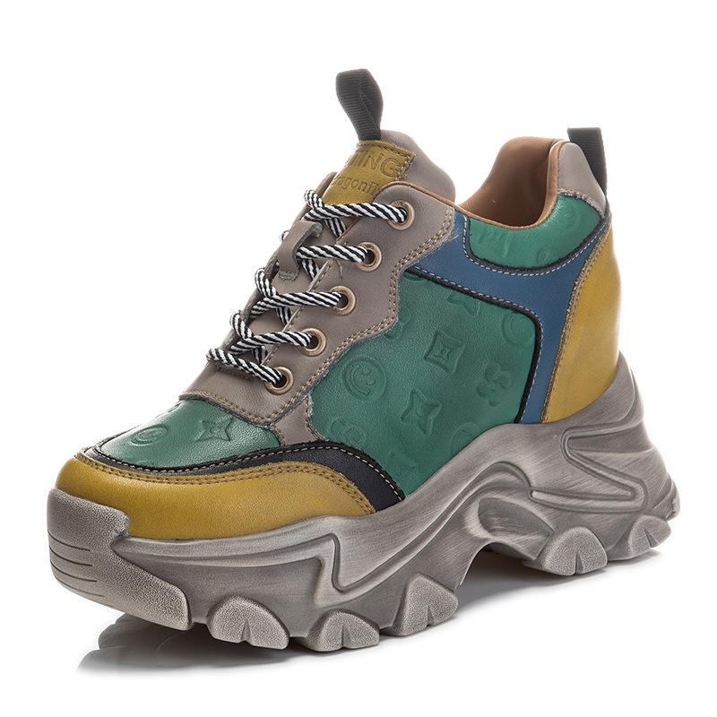 Styl etniczny wewnętrzne podwyższenie obcasa buty typu "dad shoes" nowe małe buty sportowe i rekreacyjne platforma M1