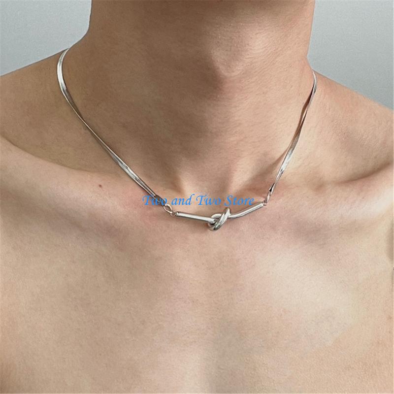 HX6F Steel Snake Bone Chain Necklace Adjustable Knot Pendant Neckchain Elegant Clavicle Chain Jewelry For Daily Wear CN