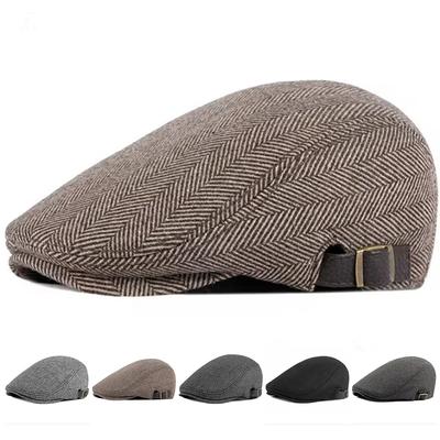 Men Retro Herringbone Grid Newsboy Caps British Painters Hats Side Buckle Adjustable Flat Cap Hip Hop Berets