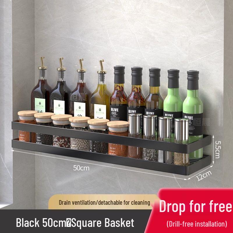 Wall-Mounted Multi-Tier Kitchen Storage Rack, No-Punch Design, for Seasoning and Refrigerator Side Organization