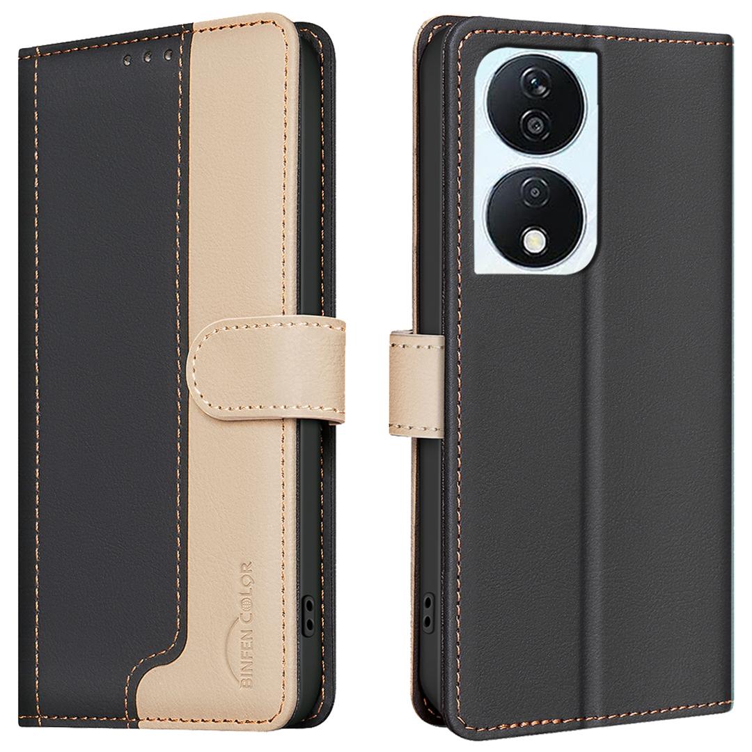 

For Honor 90 Smart/X7b 4G Case Splicing Color Leather Phone Cover Black