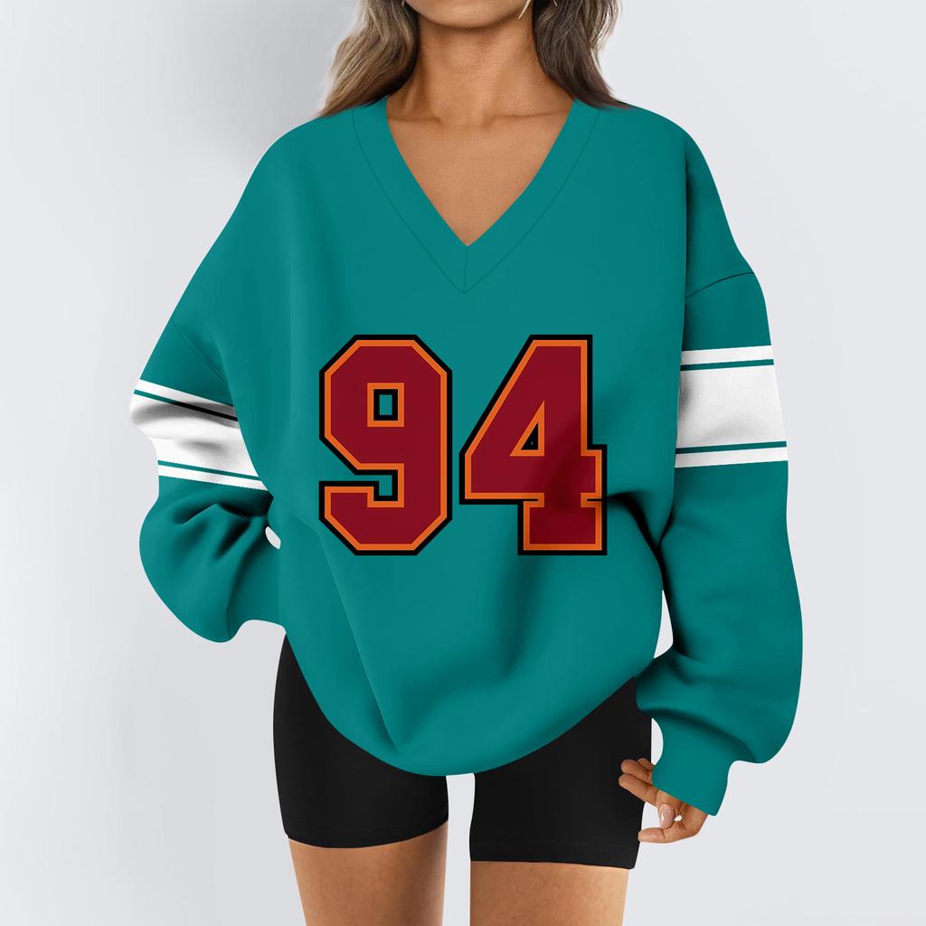 Women's Loose And Comfortable Letter V-neck Sportswear Long-sleeved Sweatshirt Daily Matching Clothes