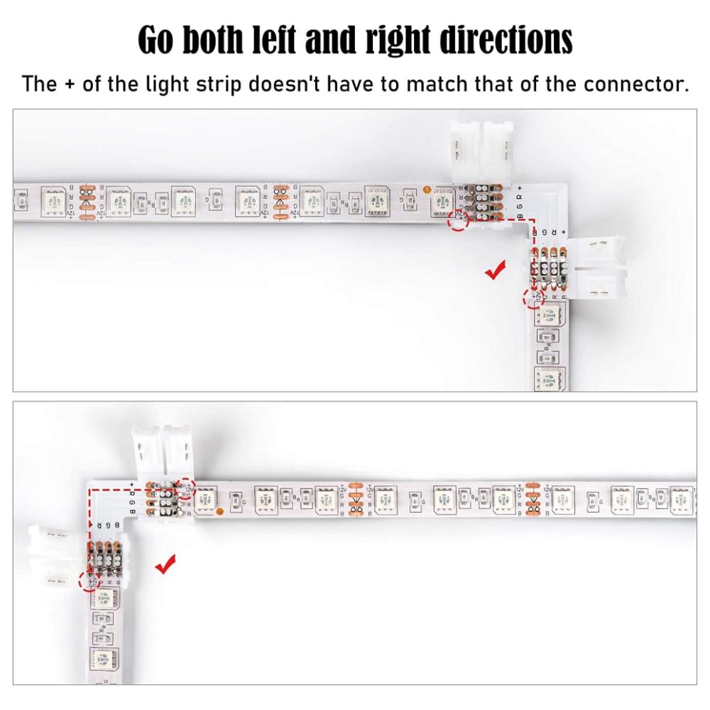 Aokin 10 Pack 4-Pin RGB LED Light Strip Connectors Adapter Terminal for 10mm(0.39 in) SMD 5050 RGB Flexible LED Strips Extension