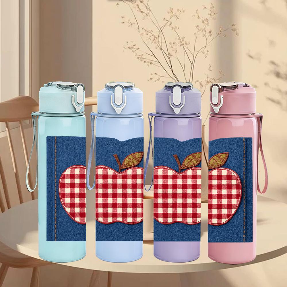 1PC Apple Checkered Book 750ml Color Plastic Sports Water Bottle Leakproof Flip Straw Lid For Sports Office Home Use