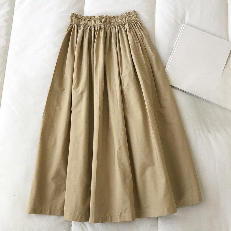 Damen Schwarz Rock Midi Hohe Taille Koreanischer Stil Falten A-Linie Vintage Kleidung Sommer Lässig Mode Damen Arbeitskleidung