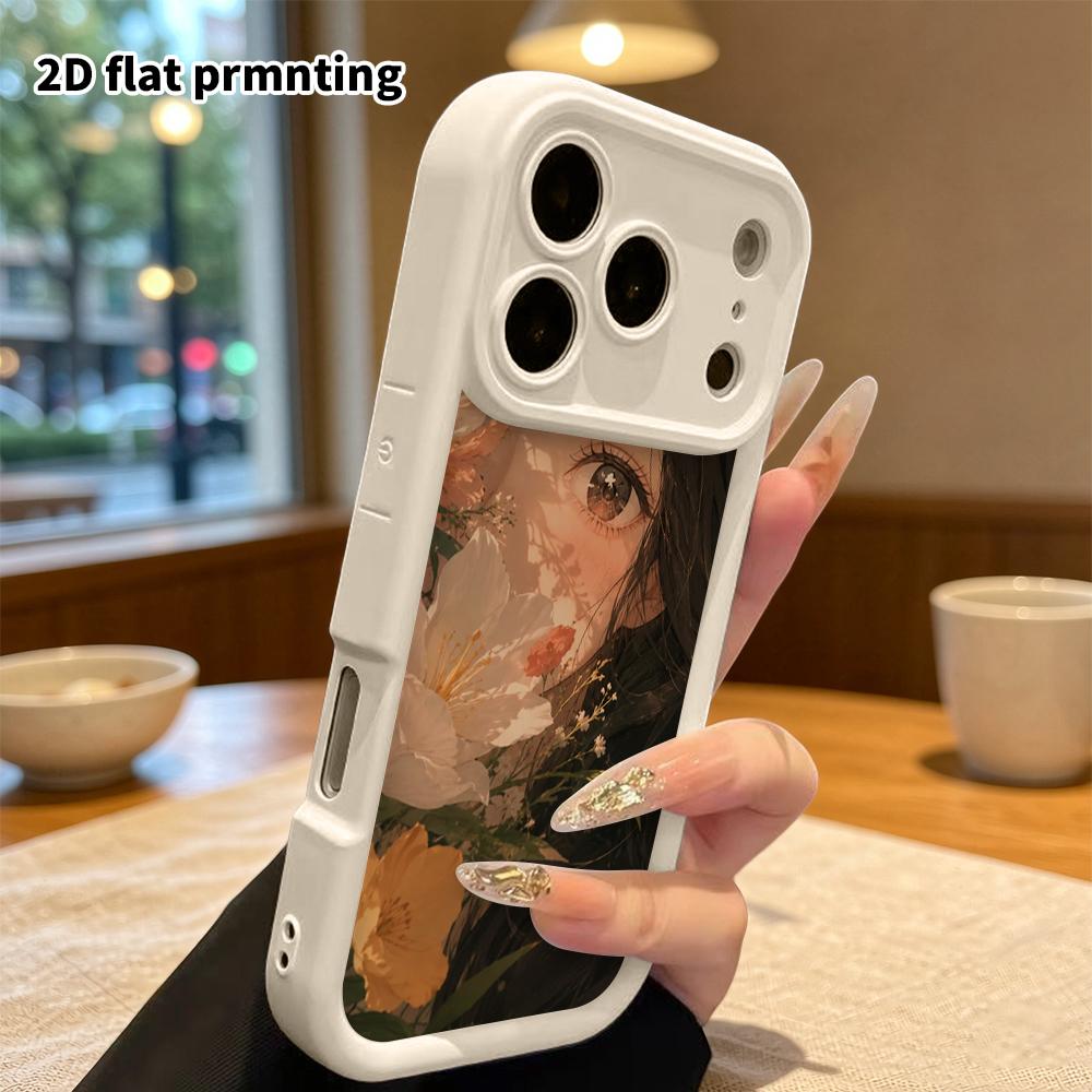 Phone Case: 2D Flat Design Suitable for iPhone 18 17 16 15 14 13 Pro Tiered Protective Case, Floral Girl Christmas and Halloween Gift