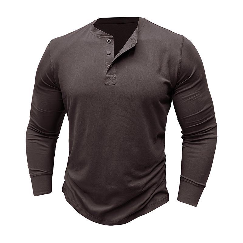 

Мужская хлопковая рубашка-хенли с длинным рукавом — европейский и американский стиль XXL коричневый