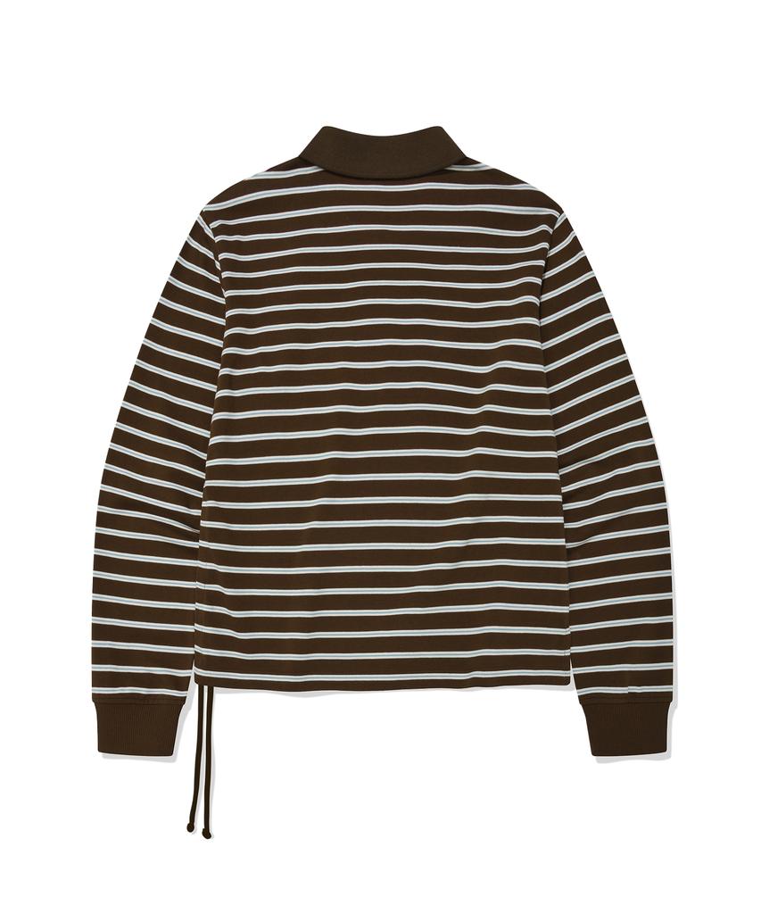 WACKY WILLY Women'S Pinstripe String Rugby Long Sleeve Brown