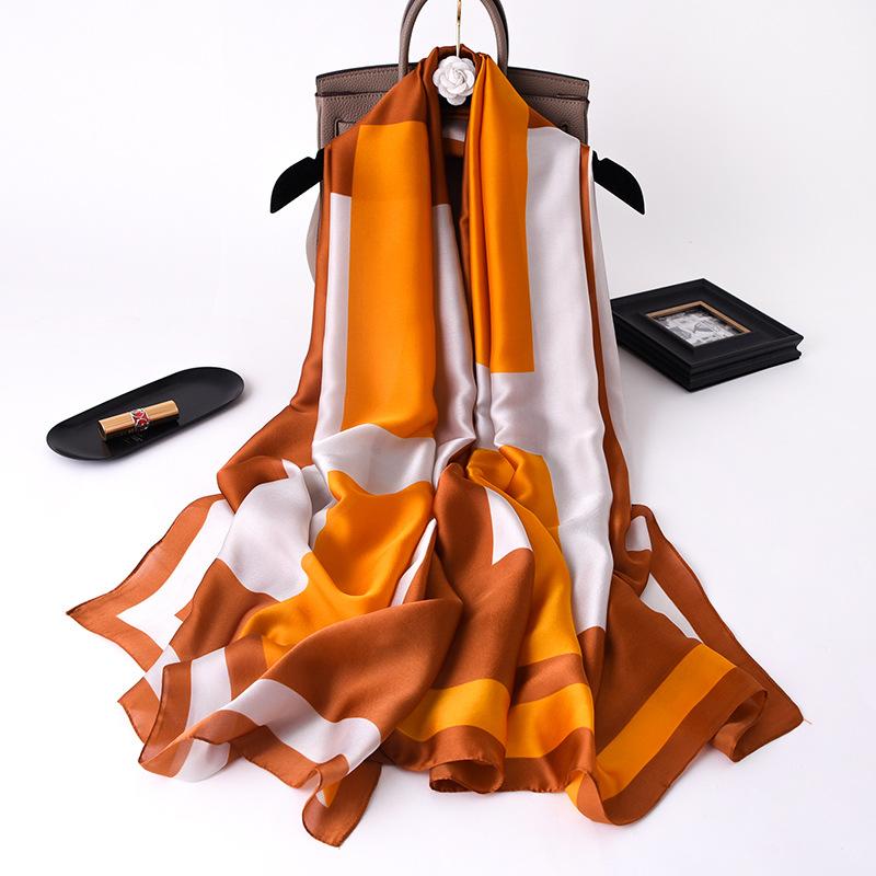 

Новая корейская версия H Имитация шелка Шарф из шелка средней длины для женщин Весенне-летний шарф Шарф-сетка Профессиональный шарф для белых воротничков 90*180cm