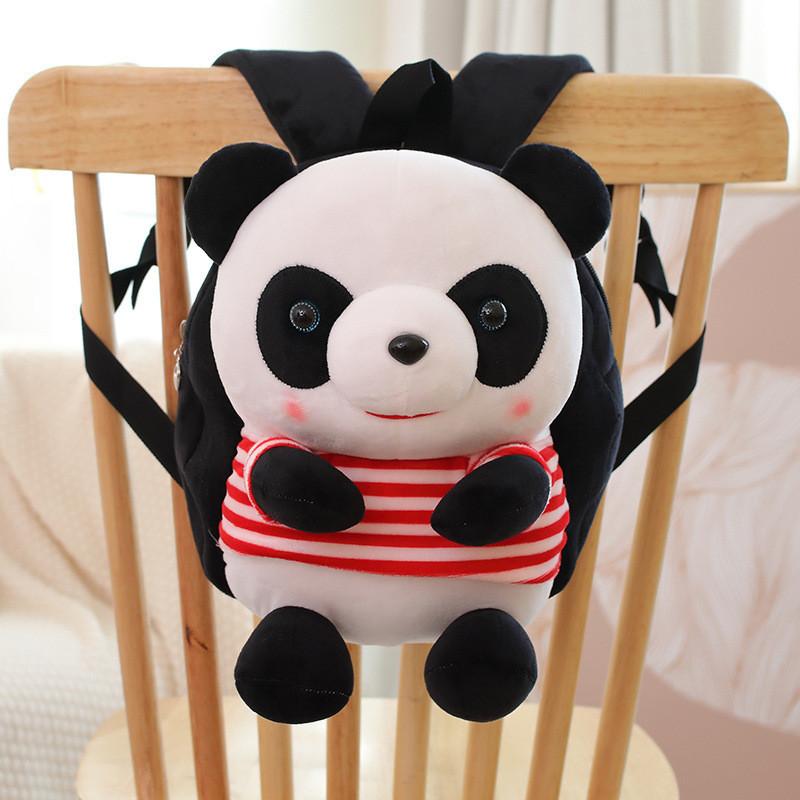 Cute Panda Cartoon Kids Backpack With Short Plush Material For School And Travel