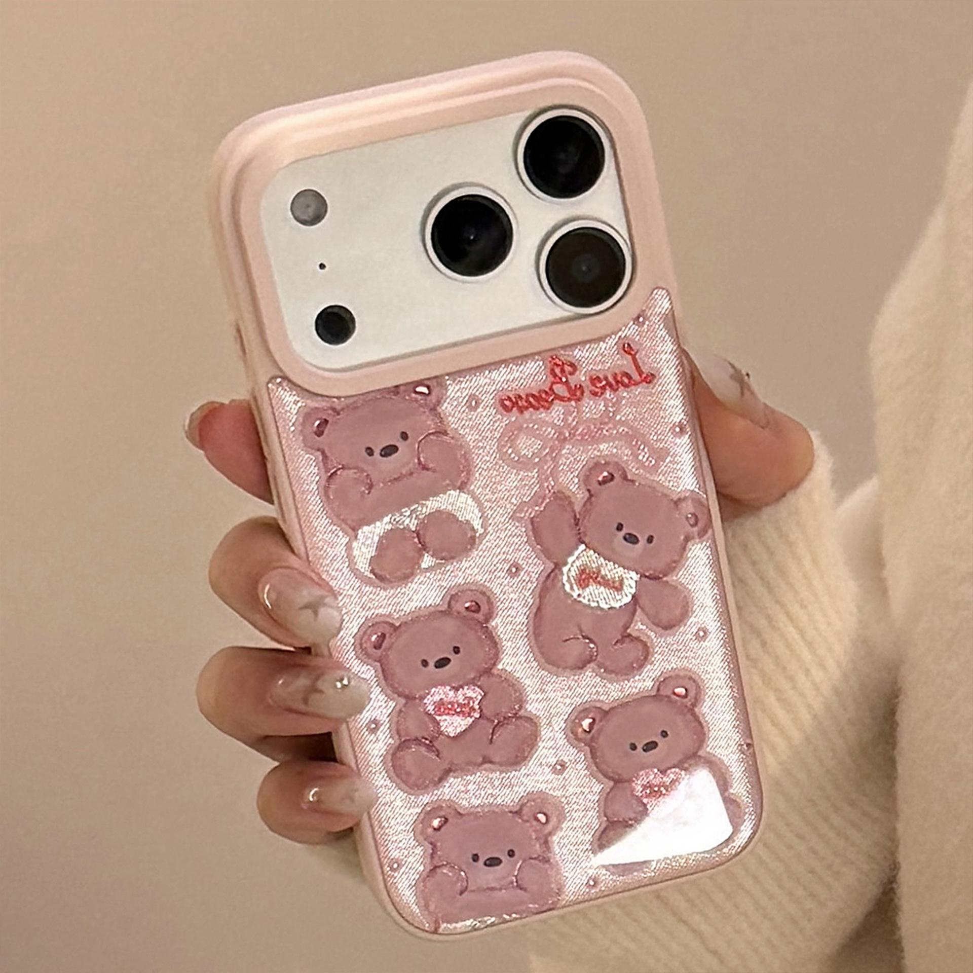 

Gilt for Apple 17 Promax Mobile Phone Case 16 Glue 13 for IPhone 15 Pink Bear Doll for Huawei for Samsung For Samsung S25 Ultra