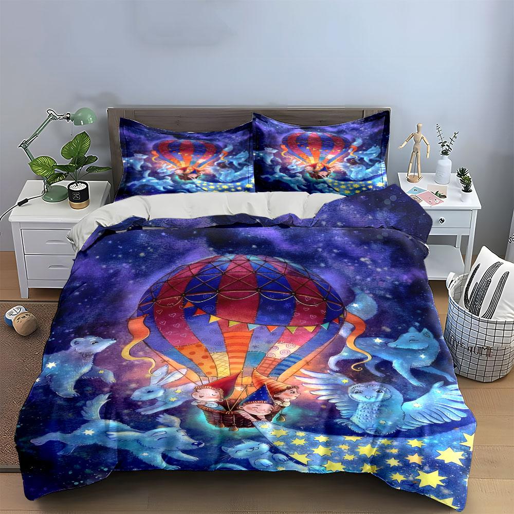 Fantasy Air Balloon Set Bedding Set with 1 Duvet Cover 2 Pillowcases Single Double King Queen Gift