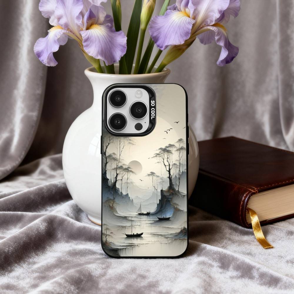 C-Chinese-E l-landscape-E Phone Case For iPhone17,16,15,14,13,12,11 Plus,Pro Max Black Candy Silver Plated Cover