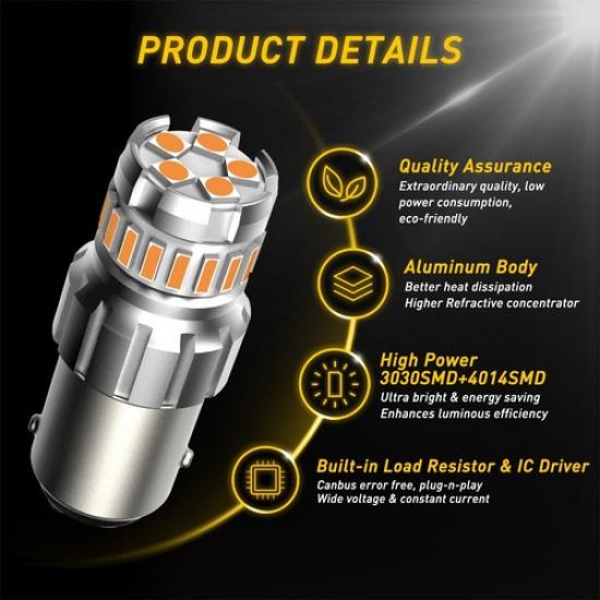 4X Yellow Amber 1157 LED Signal Turn Parking Blinker Light Bulb Anti-Hyper Flash